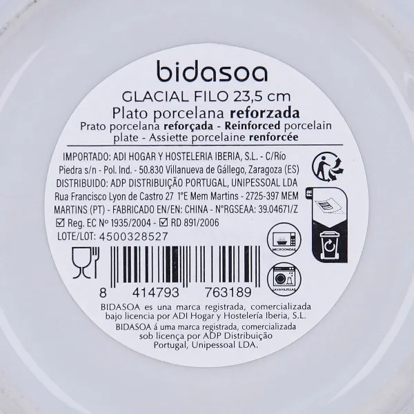 Gili lėkštė Bidasoa Glacial Filo Balta Keramikinis Ø 23,5 cm (24 vnt.)