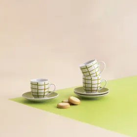 Cup with Plate Quid Kansas Green Ceramic 90 ml (6 Units)
