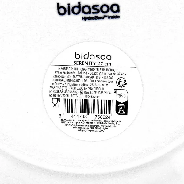 Plakans trauks Bidasoa Serenity Hydrozero Balts Keramika Ø 27 cm (6 gb.)