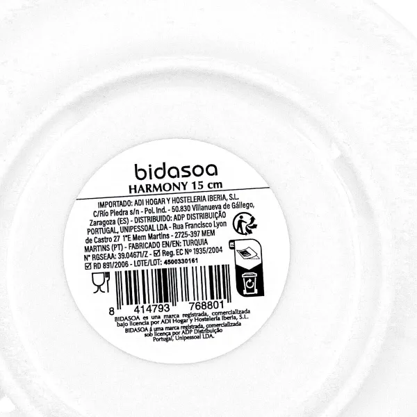 Plakans trauks Bidasoa Harmony Hydrozero Balts Keramika Ø 15 cm (6 gb.)