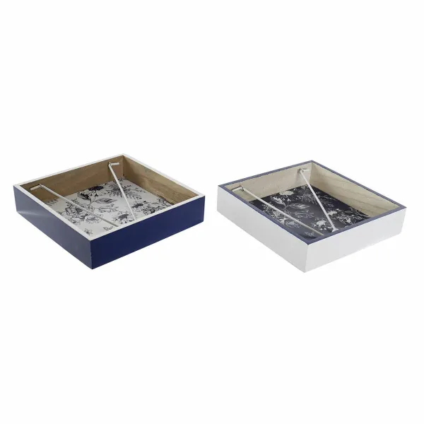 Salvešu Turētājs DKD Home Decor Metāls Balts Tumši Zils Koks MDF (2 pcs)