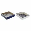 Servetėlės laikiklis DKD Home Decor Metalinis Balta Tamsiai mėlyna Medžio MDF (2 pcs)