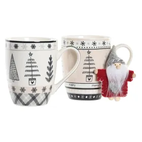 Mug DKD Home Decor Pink Black Bone China Porcelain (360 ml) (2 Units)