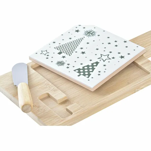 Uzkodu komplekts DKD Home Decor Balts Zaļš Bambuss Keramika (21,5 x 11,8 x 1,5 cm)