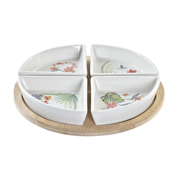 Alkuruokasetti DKD Home Decor Valkoinen Monivärinen Luonnollinen Bambu Kivitavara Trooppinen 21,5 x 21,5 x 1 cm (5 pcs)