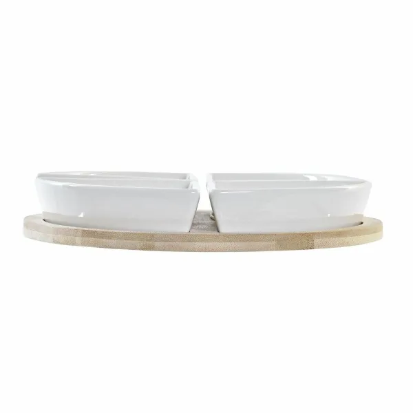 Rinkinys užkandžiams DKD Home Decor Balta Spalvotas Natūralus Bambukas Keramikos dirbinys Tropinis 21,5 x 21,5 x 1 cm (5 pcs)