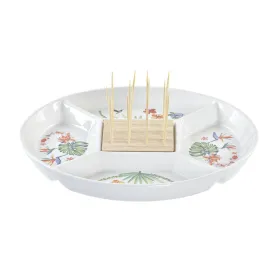 Uzkodu paplāte DKD Home Decor Daudzkrāsains Dabisks Bambuss Keramika Tropiskais 23,5 x 23,5 x 7 cm