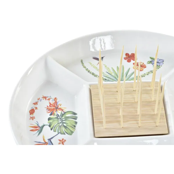 Užkandžių dėklas DKD Home Decor Spalvotas Natūralus Bambukas Keramikos dirbinys Tropinis 23,5 x 23,5 x 7 cm