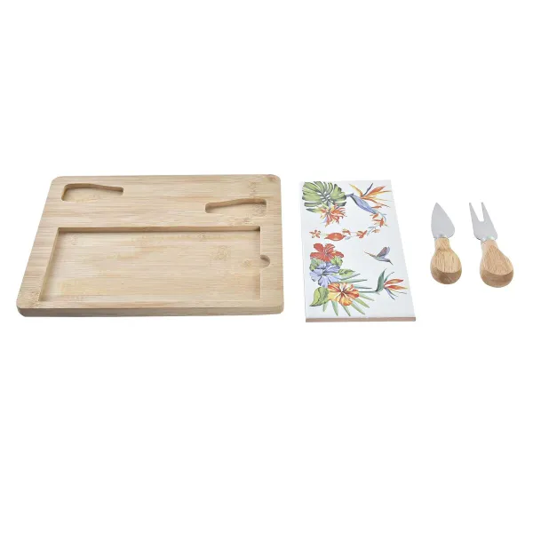 Juustolautanen DKD Home Decor Bambu Kivitavara 24,5 x 20 x 1,2 cm (4 osaa)