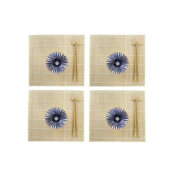 Suši Komplekts DKD Home Decor 14,5 x 14,5 x 31 cm Zils Balts Keramika Austrumniecisks (16 Daudzums)