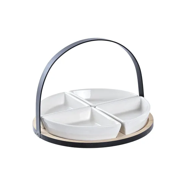 Set za Predjelo DKD Home Decor Valge/Must Metall Bambus Keraamika Loft 4 Tükid, osad 21,5 x 21,5 x 14 cm