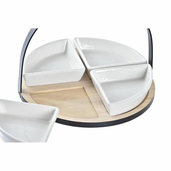 Set za Predjelo DKD Home Decor Valge/Must Metall Bambus Keraamika Loft 4 Tükid, osad 21,5 x 21,5 x 14 cm