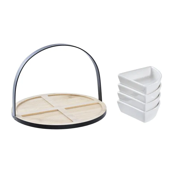 Комплект для аперитива DKD Home Decor Белый/Черный Металл Бамбук Керамика Loft 4 Предметы 21,5 x 21,5 x 14 cm