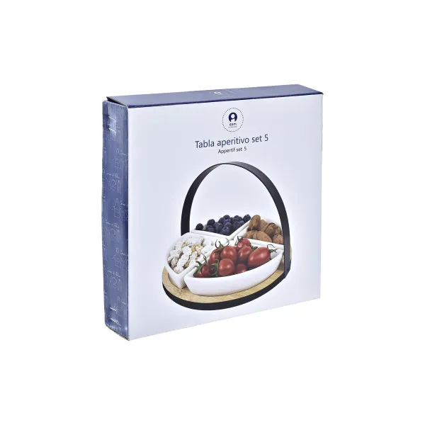 Set za Predjelo DKD Home Decor Valge/Must Metall Bambus Keraamika Loft 4 Tükid, osad 21,5 x 21,5 x 14 cm
