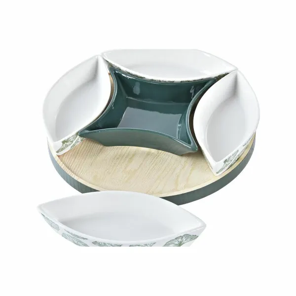Комплект для аперитива DKD Home Decor Деревянный 22 x 22 x 1 cm Листья Зеленый Керамика