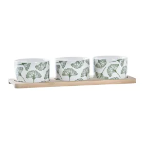 Uzkodu komplekts DKD Home Decor Bambuss Keramika Loksnes 3 Daudzums 4 Daudzums 28 x 9,7 x 1,5 cm