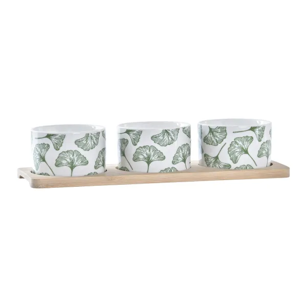 Rinkinys užkandžiams DKD Home Decor Bambukas Keramikos dirbinys Paklodės 3 Dalys 4 Dalys 28 x 9,7 x 1,5 cm