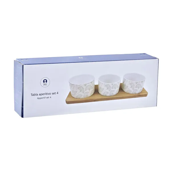 Uzkodu komplekts DKD Home Decor Bambuss Keramika Loksnes 3 Daudzums 4 Daudzums 28 x 9,7 x 1,5 cm