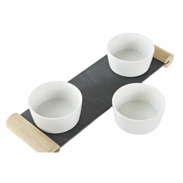 Užkandžių dėklas DKD Home Decor Balta Juoda Keramikos dirbinys Lenta 33 x 10 x 5,8 cm