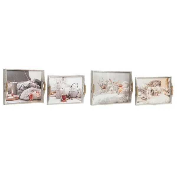 Tarjotinsetti DKD Home Decor Monivärinen 40 x 30 x 6 cm Puu MDF (2 osaa)