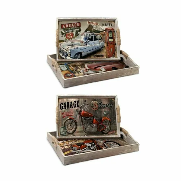 Paplāšu Komplekts DKD Home Decor Daudzkrāsains Koks MDF 40 x 30 x 6 cm (2 gb.)