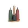 Набор для специй и заправки DKD Home Decor 19 x 16 x 22,5 cm Натуральный Розовый древесина каучукового дерева Белый Зеленый Кера