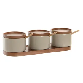 Sugar Bowl DKD Home Decor Brown Beige Rubber wood 29 x 10 x 7 cm