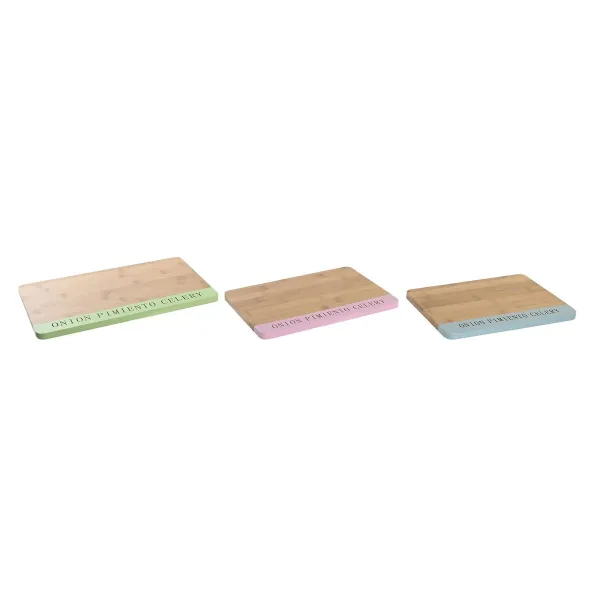 Leikkuulauta DKD Home Decor Sininen Vihreä Pinkki Bambu 33,5 x 22,4 x 1,2 cm