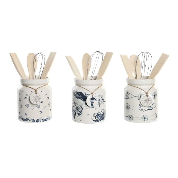 Горшок для кухонной утвари DKD Home Decor Металл Dolomite Деревянный MDF 12 x 12 x 25 cm (3 штук)