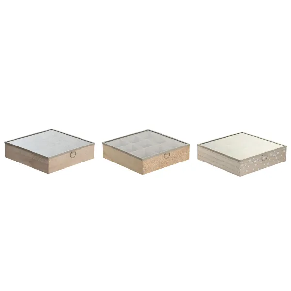 Infūziju Kaste DKD Home Decor 24 x 24 x 6,5 cm Stikls Dabisks Zils Rozā Metāls Balts 3 Daudzums Koks MDF