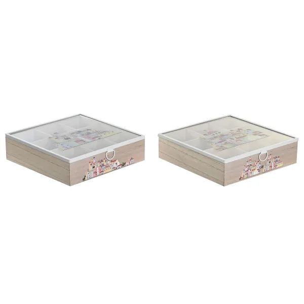 Haudukelaatikko DKD Home Decor Kristalli Metalli Monivärinen Puu MDF (24,5 x 24,5 x 6 cm) (2 osaa)