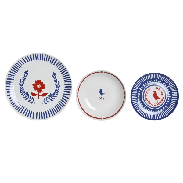 Pusdienas Aprīkojuma Komplekts DKD Home Decor Zils Balts Sarkans Porcelāns Vidusjūra 18 Daudzums 27 x 27 x 3 cm