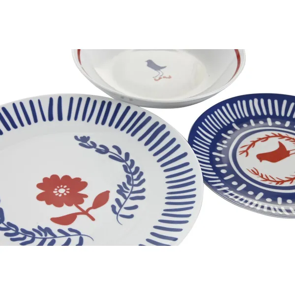 Pusdienas Aprīkojuma Komplekts DKD Home Decor Zils Balts Sarkans Porcelāns Vidusjūra 18 Daudzums 27 x 27 x 3 cm
