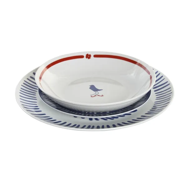 Pusdienas Aprīkojuma Komplekts DKD Home Decor Zils Balts Sarkans Porcelāns Vidusjūra 18 Daudzums 27 x 27 x 3 cm