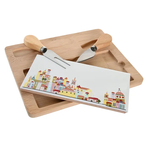 Uzkodu komplekts DKD Home Decor 24,5 x 20 x 1,2 cm Sarkans Balts Daudzkrāsains Keramika Cottage Mājas