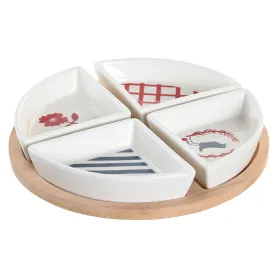 Uzkodu komplekts DKD Home Decor 21,5 x 21,5 x 1 cm Sarkans Zils Balts Keramika Vidusjūra Mājas