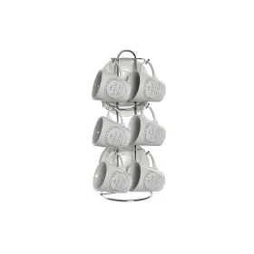 Krūzīšu komplekts ar apakštasēm DKD Home Decor Balts Metāls Keramika 90 ml 8 x 6 x 6 cm 11 x 11 x 2 cm
