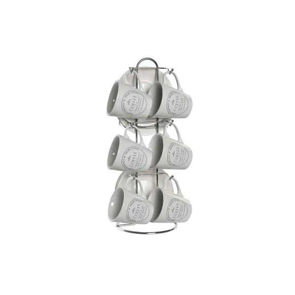 Mukisetti aluslautasilla DKD Home Decor Valkoinen Metalli Kivitavara 90 ml 8 x 6 x 6 cm 11 x 11 x 2 cm