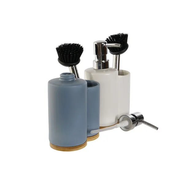 2-in-1 pesuaineannostelija keittiön altaaseen DKD Home Decor Bambu Ruostumaton teräs Dolomite 11,5 x 6,5 x 18,5 cm (2 osaa)