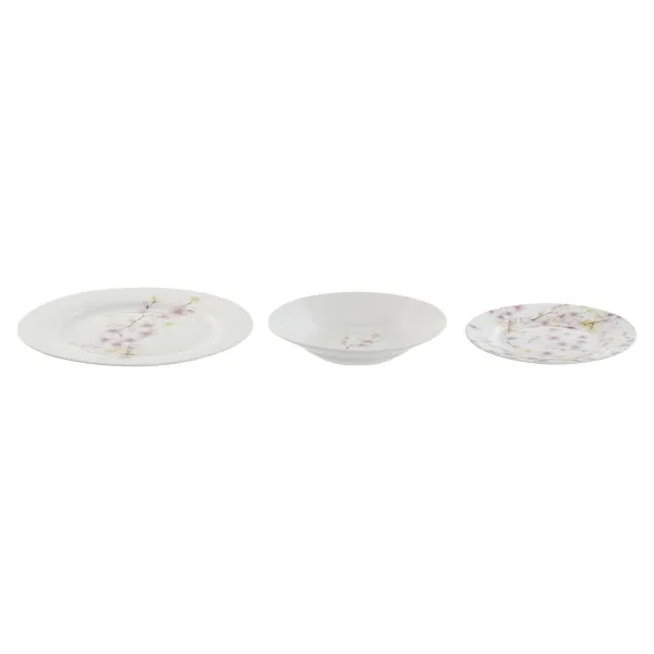 Astiasetti Home ESPRIT Valkoinen Vihreä Pinkki Posliini 18 Kappaletta 27 x 27 x 2 cm