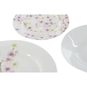 Astiasetti Home ESPRIT Valkoinen Vihreä Pinkki Posliini 18 Kappaletta 27 x 27 x 2 cm