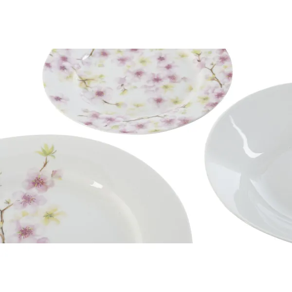 Indų Rinkinys Home ESPRIT Balta Žalia Rožinė Porcelianas 18 Dalys 27 x 27 x 2 cm