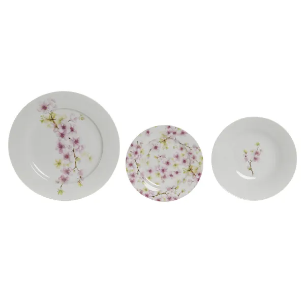 Indų Rinkinys Home ESPRIT Balta Žalia Rožinė Porcelianas 18 Dalys 27 x 27 x 2 cm