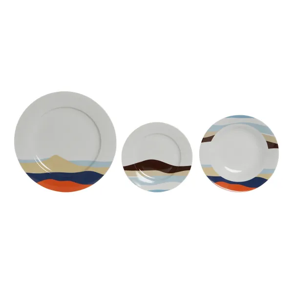Indų Rinkinys Home ESPRIT Mėlyna Žalia Porcelianas Tropinis 18 Dalys 27 x 27 x 2 cm
