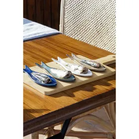 Uzkodu komplekts Home ESPRIT Zils Zaļš Tumši Zils Bambuss Porcelāns Vidusjūra Zivs 36 x 18 x 1,3 cm 5 Daudzums