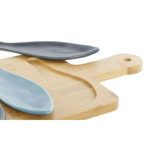 Uzkodu komplekts Home ESPRIT Zils Zaļš Tumši Zils Bambuss Porcelāns Vidusjūra Zivs 36 x 18 x 1,3 cm 5 Daudzums