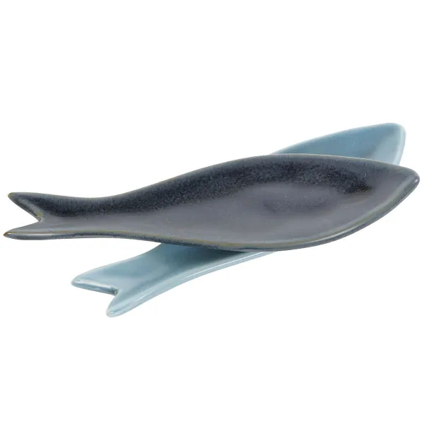 Uzkodu komplekts Home ESPRIT Zils Zaļš Tumši Zils Bambuss Porcelāns Vidusjūra Zivs 36 x 18 x 1,3 cm 5 Daudzums