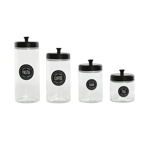 4 indeliai Home ESPRIT Juoda Metalinis Stiklas 1 L 1,5 L 1,8 L 10,4 x 10,4 x 26,4 cm