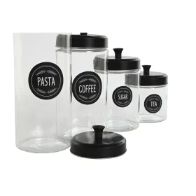 4 purkkia Home ESPRIT Musta Metalli Kristalli 1 L 1,5 L 1,8 L 10,4 x 10,4 x 26,4 cm