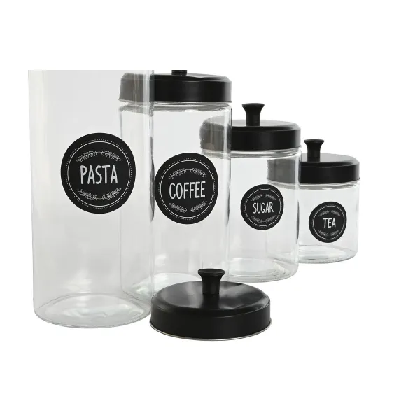 4 indeliai Home ESPRIT Juoda Metalinis Stiklas 1 L 1,5 L 1,8 L 10,4 x 10,4 x 26,4 cm